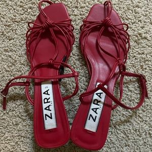 Zara red kitten heels size 37
